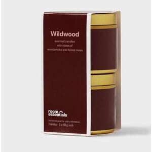 Room Essentials Wildwood Tin Candle Set 2pk 3oz Soy Wax NEW